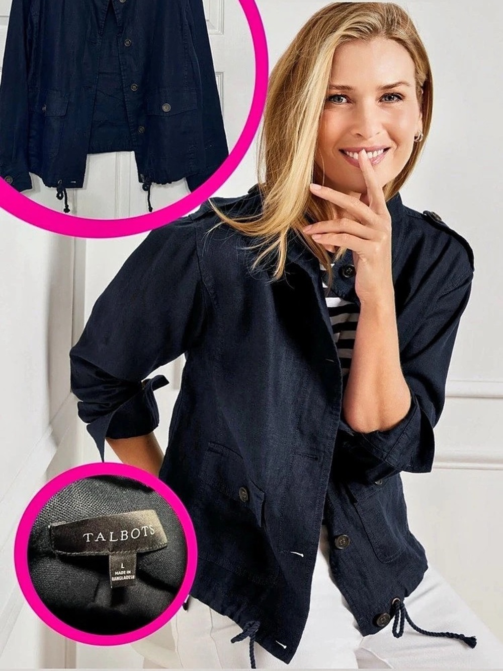 Talbots Washed Linen Jacket Utility Jacket in Blue, Large - Picture 1 of 8